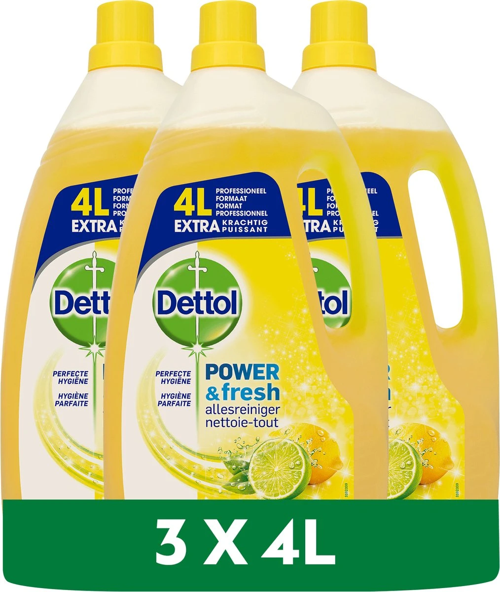 Dettol - Power & Fresh - Allesreiniger - Citrus - 3 X 4 Liter 2 Dettol - Power & Fresh - Allesreiniger - Citrus - 3 X 4 Liter - Afbeelding 2