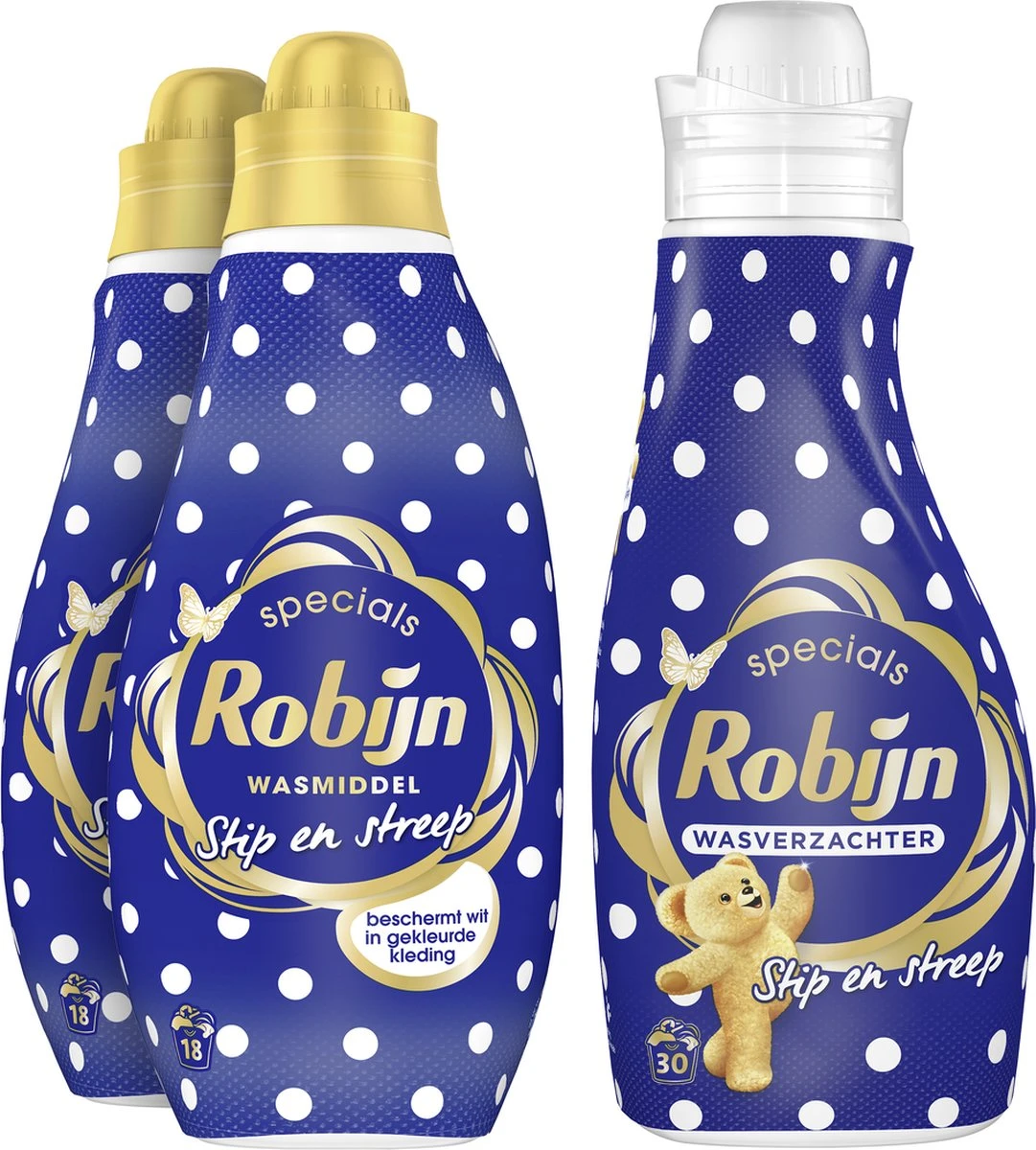 Robijn Robijn Specials Wasmiddel En Wasverzachter Pakket Voor Gekleurde Kleding Met Witte Elementen Stip En Streep Beschermt Wit In Gekleurde Kleding 2 X 18 + 30 Wasbeurten 1 Robijn Robijn Specials Wasmiddel En Wasverzachter Pakket Voor Gekleurde Kleding Met Witte Elementen Stip En Streep Beschermt Wit In Gekleurde Kleding 2 X 18 + 30 Wasbeurten