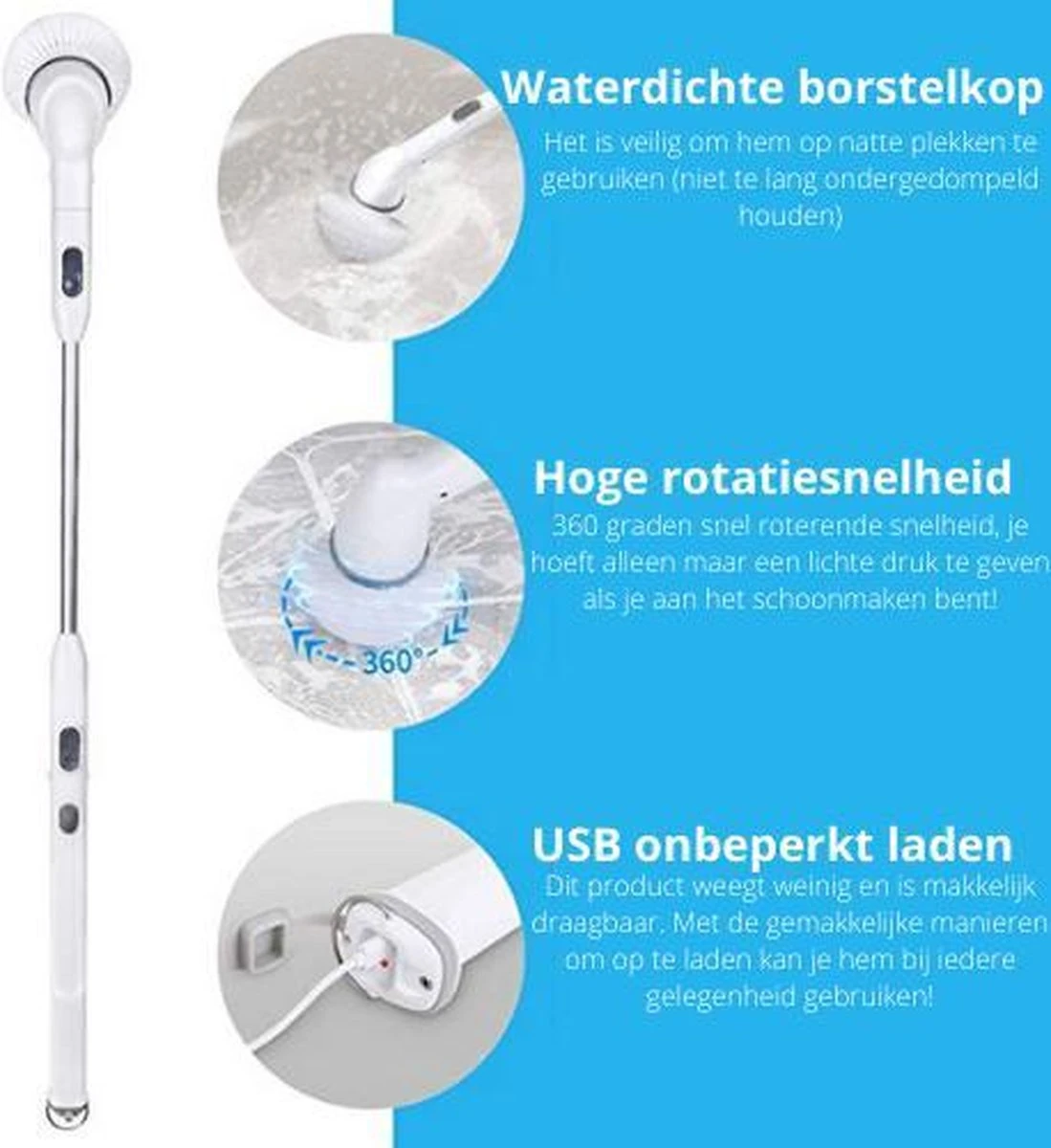 Elektrische Scrubber - Veelzijdige Schrobborstel - Elektrische Schoonmaakborstel - Binnen En Buiten Schoonmaken 5 Elektrische Scrubber - Veelzijdige Schrobborstel - Elektrische Schoonmaakborstel - Binnen En Buiten Schoonmaken - Afbeelding 5