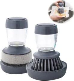 Afwasborstel Met Zeepdispenser – Met 3 Verschillende Opzet Stukken – Inclusief Houder – Grijs – Afwas Borstel Zeepreservoir – Zeep Handborstel – Doseerpomp – Afwasmiddel Dispenser – Navulbaar -HG Winkel 1107x1200 3