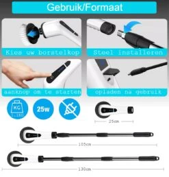 Merkloos Scrubclean Elektrische Schoonmaakborstel-7 In 1 Schrobber Met Steel-2 Standen Poetsmachine-max 130cm-badkamer/keuken/auto +gratis Houder -HG Winkel 1150x1200