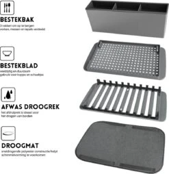 Afdruiprek Met Lekbak - Inclusief Afdruipmat - Opvouwbaar - Afwasrek Met Uitneembare Bestekhouder - Voor Bestek, Borden, Pannen En Schalen -HG Winkel 1167x1200 1