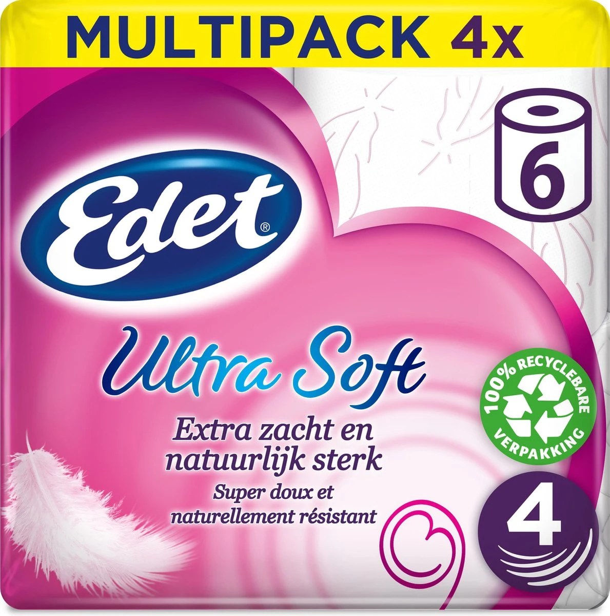 Edet Ultra Soft - 4-laags Wc Papier - 4 X 6 Rollen 2 Edet Ultra Soft - 4-laags Wc Papier - 4 X 6 Rollen - Afbeelding 2
