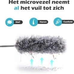 JUST23 Plumeau Uitschuifbaar Met Telescoopsteel – 60 Tot 140 Cm – Ragebol – Stoffer – Duster – Grijs – Incl. Microfiber Doek -HG Winkel 1194x1200 8
