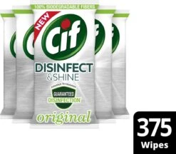 Cif Disinfect & Shine Wipes Doden 99,99% Van De Bacteriën Original Desinfecterende Schoonmaakdoekjes, Van 100% Biologisch Afbreekbaar Textiel 5 X 75 Doekjes -HG Winkel 1200x1050 1