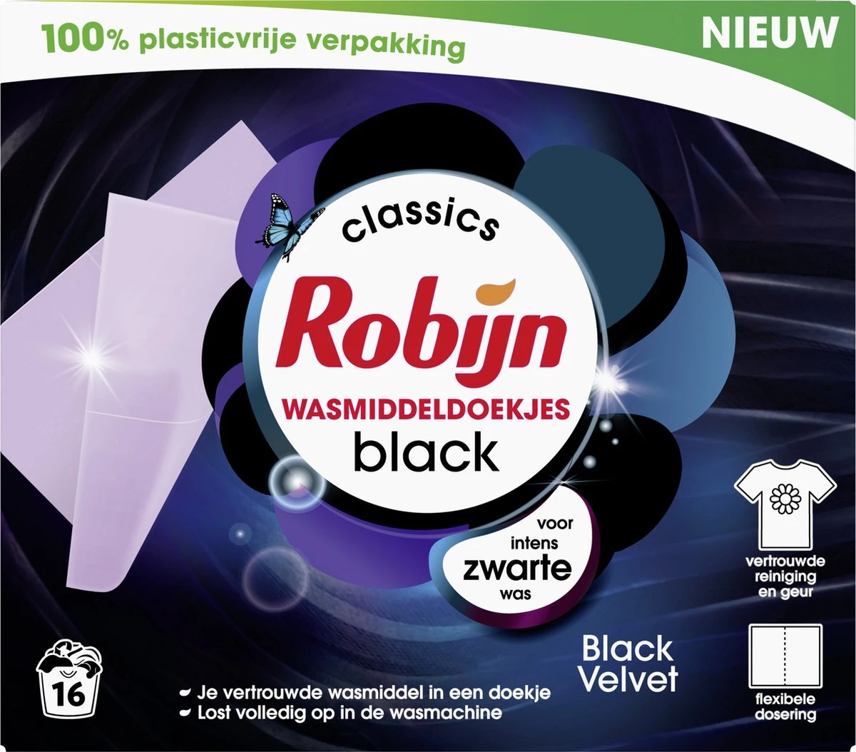Robijn Classics Black Velvet Wasmiddeldoekjes 16 Wasstrips 2 Robijn Classics Black Velvet Wasmiddeldoekjes 16 Wasstrips - Afbeelding 2