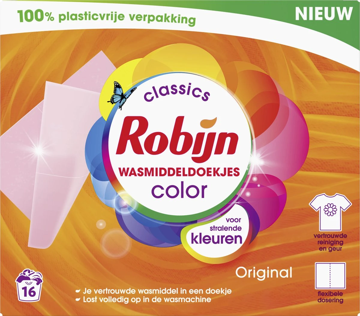 Robijn Classics Color Wasmiddeldoekjes 16 Wasstrips 2 Robijn Classics Color Wasmiddeldoekjes 16 Wasstrips - Afbeelding 2