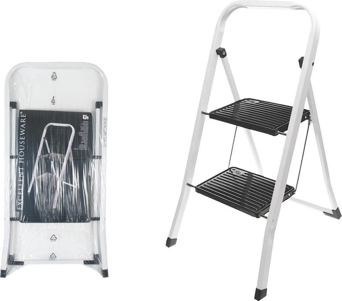 Excellent Houseware Inklapbare Keukentrap - 2 Treden - Tot 150kg - Metaal 2 Excellent Houseware Inklapbare Keukentrap - 2 Treden - Tot 150kg - Metaal - Afbeelding 2