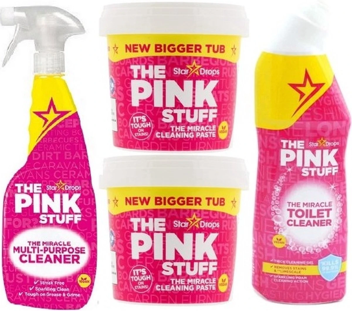 Stardrops 4x The Pink Stuff - Het Wonder Reinigingsmiddel – Multi-purpose Spray - 2X 850gr Schoonmaakpasta - Toiletreiniger - Milieuvriendelijk - Huishouden 1 Stardrops 4x The Pink Stuff - Het Wonder Reinigingsmiddel – Multi-purpose Spray - 2X 850gr Schoonmaakpasta - Toiletreiniger - Milieuvriendelijk - Huishouden