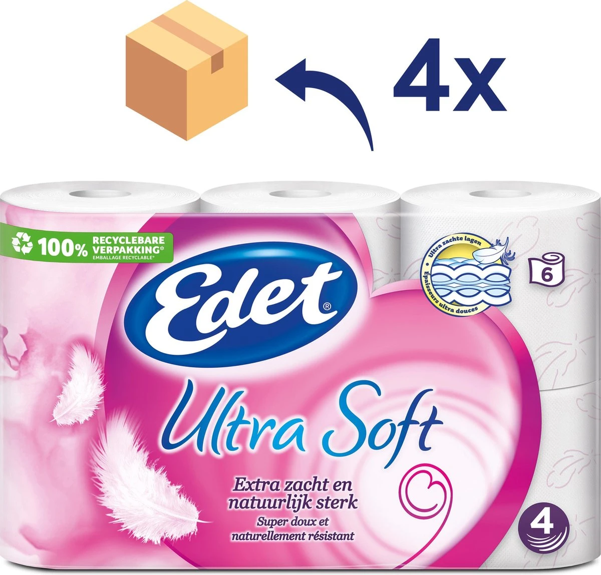 Edet Ultra Soft - 4-laags Wc Papier - 4 X 6 Rollen 1 Edet Ultra Soft - 4-laags Wc Papier - 4 X 6 Rollen