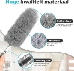 JUST23 Plumeau Uitschuifbaar Met Telescoopsteel – 60 Tot 140 Cm – Ragebol – Stoffer – Duster – Grijs – Incl. Microfiber Doek -HG Winkel 1200x1156 4