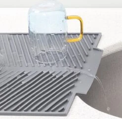 Navaris Siliconen Droogmat Met Afvoer - Aanrecht Droogmat Voor Afwas, Borden, Bestek, Glazen - Grijs -HG Winkel 1200x1171 4