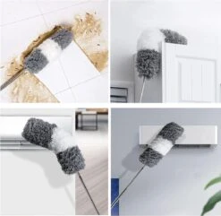 Vannons - Plumeau - Ragebol - Plumeau Uitschuifbaar Tot 245 Cm - Met Telescoopsteel - Wasbaar Microvezel - Grijs Wit -HG Winkel 1200x1171 5