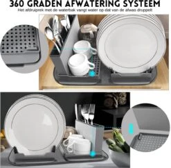 Afdruiprek Met Lekbak - Inclusief Afdruipmat - Opvouwbaar - Afwasrek Met Uitneembare Bestekhouder - Voor Bestek, Borden, Pannen En Schalen -HG Winkel 1200x1176 3