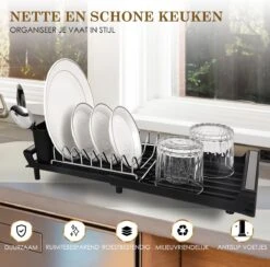 MIRI Afdruiprek – Afwasrek – Uitschuifbaar – Met Lekbak In Gootsteen – Afwas – Roestvrij Staal – Zwart 14 MIRI Afdruiprek – Afwasrek – Uitschuifbaar – Met Lekbak In Gootsteen – Afwas – Roestvrij Staal – Zwart -HG Winkel 1200x1183 7