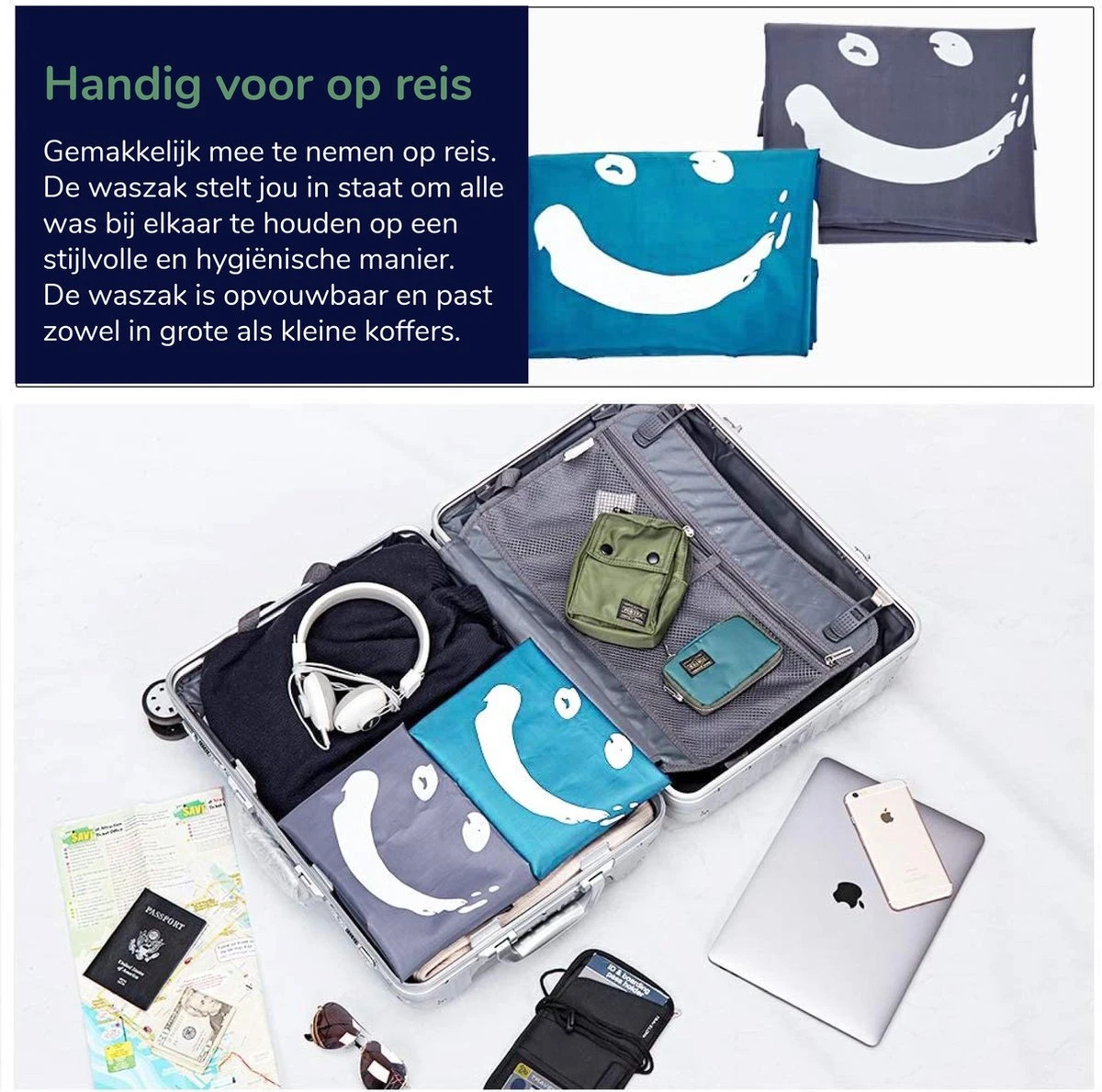 Wonair - Grote Waszak - 60x90cm - Hemelsblauw - Met Trekkoord En Draagband 4 Wonair - Grote Waszak - 60x90cm - Hemelsblauw - Met Trekkoord En Draagband - Afbeelding 4