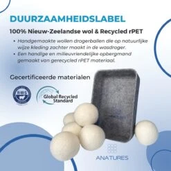 ANATURES Wollen XL Drogerballen 6 Stuks In Opbergmand – Herbruikbare Droogballen Wasdroger – Nieuw Zeelands RWS Schaapswol - Wasdrogerballen Duurzaam – Natuurlijke Wasverzachter -HG Winkel 1200x1200 1222