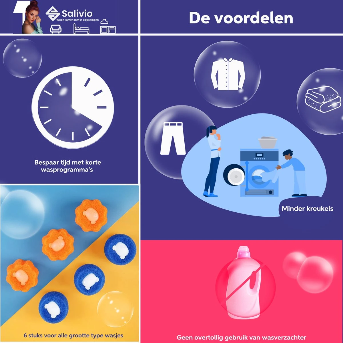 Salivio Laundryballs - 8x Wasbol Set - Huisdieren Haar Verwijderen - Wasbollen - Drogerballen - Energiebesparend - Wasverzachter - Milieuvriendelijk Wassen 5 Salivio Laundryballs - 8x Wasbol Set - Huisdieren Haar Verwijderen - Wasbollen - Drogerballen - Energiebesparend - Wasverzachter - Milieuvriendelijk Wassen - Afbeelding 5