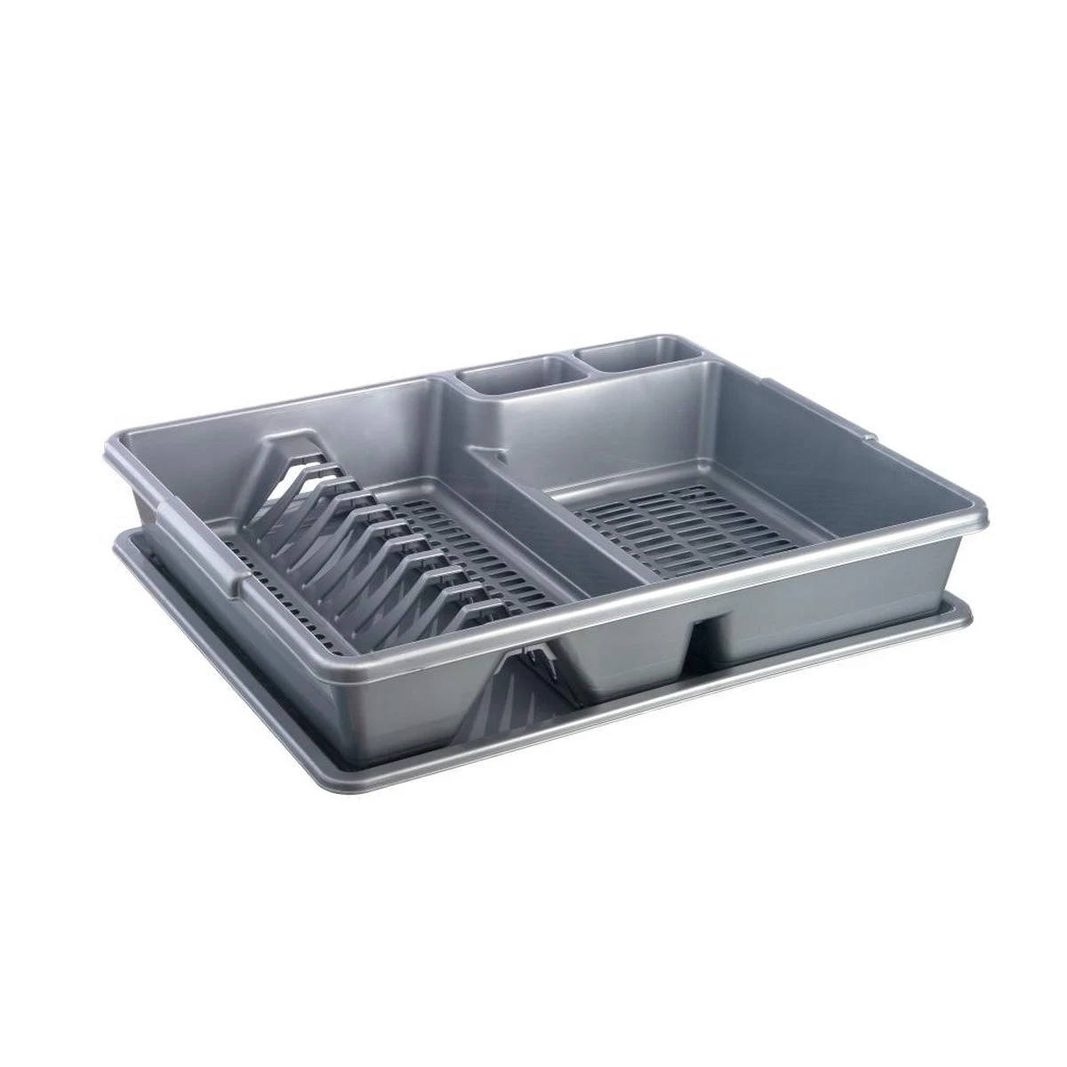 Afdruiprek En Onderzetter - 2-delig Afdruiprek Met Kliksysteem - Hoogwaardig Kunststof Extra Hard - Metallic Grijs 1 Afdruiprek En Onderzetter - 2-delig Afdruiprek Met Kliksysteem - Hoogwaardig Kunststof Extra Hard - Metallic Grijs