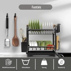 Afdruiprek - Zwart/ Met Flexibele Water Afvoer/ Borden, Pannen Bestek/ RVS/ Lichtgewicht/ Lekbak/ Luxe Uitvoering -HG Winkel 1200x1200 1436