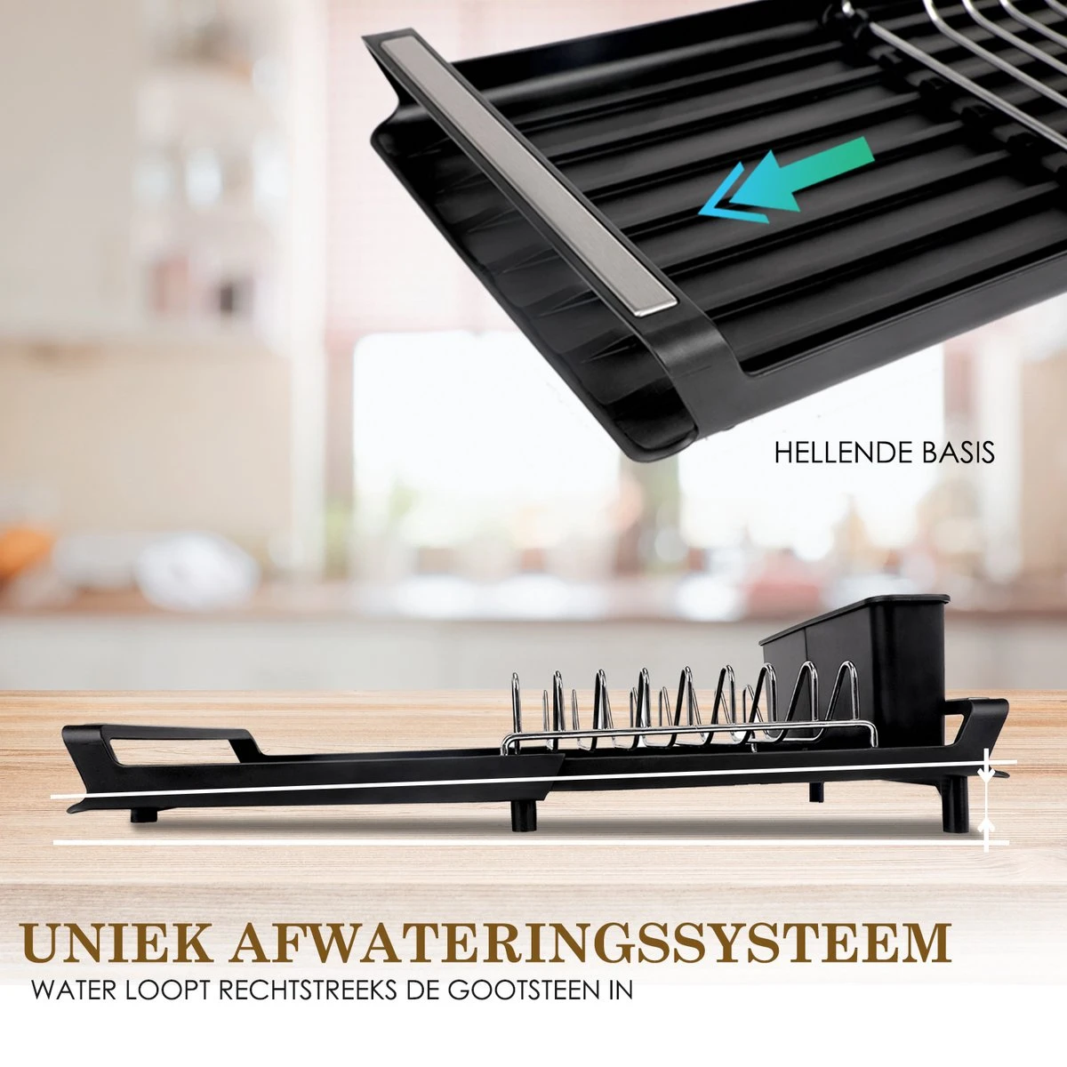 MIRI Afdruiprek – Afwasrek – Uitschuifbaar – Met Lekbak In Gootsteen – Afwas – Roestvrij Staal – Zwart 2 MIRI Afdruiprek – Afwasrek – Uitschuifbaar – Met Lekbak In Gootsteen – Afwas – Roestvrij Staal – Zwart - Afbeelding 2