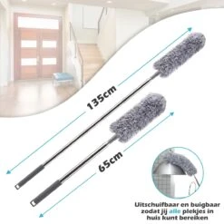 JUST23 Plumeau Uitschuifbaar Met Telescoopsteel – 60 Tot 140 Cm – Ragebol – Stoffer – Duster – Grijs – Incl. Microfiber Doek -HG Winkel 1200x1200 1870