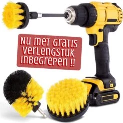 Merkloos 4-delige Borstelset Voor Boormachine - Inclusief Verlengstuk - Opzetborstels - Schrobborstel - Schuurborstel - Schoonmaakborstel - Tapijtreiniger - Brush - Geel - Gratis Verzending -HG Winkel 1200x1200 1876
