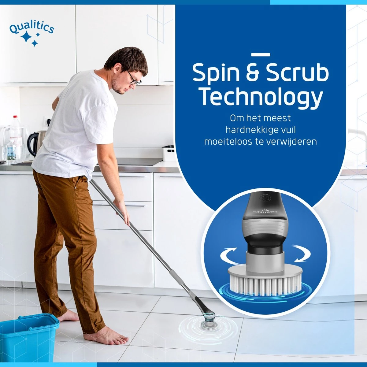 Qualitics Elektrische Schoonmaakborstel - Roterende Polijstmachine - Schrobborstel - Poetsmachine - Vloerreiniger Met 10 Opzetstukken 2 Qualitics Elektrische Schoonmaakborstel - Roterende Polijstmachine - Schrobborstel - Poetsmachine - Vloerreiniger Met 10 Opzetstukken - Afbeelding 2