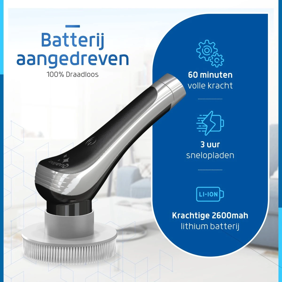 Qualitics Elektrische Schoonmaakborstel - Roterende Polijstmachine - Schrobborstel - Poetsmachine - Vloerreiniger Met 10 Opzetstukken 7 Qualitics Elektrische Schoonmaakborstel - Roterende Polijstmachine - Schrobborstel - Poetsmachine - Vloerreiniger Met 10 Opzetstukken - Afbeelding 7