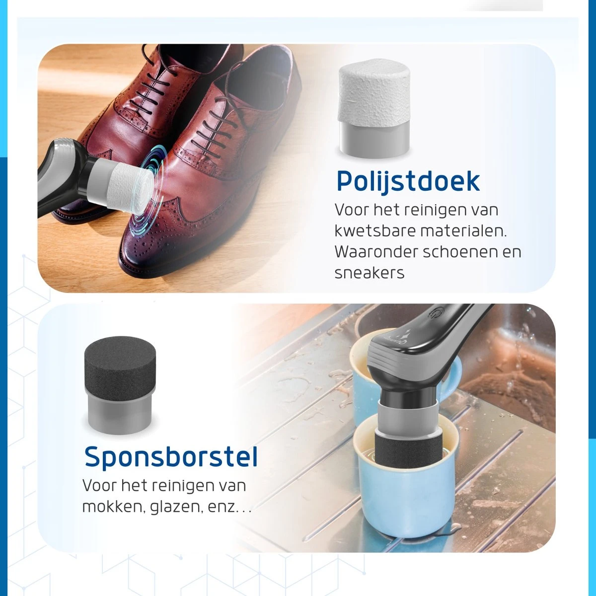 Qualitics Elektrische Schoonmaakborstel - Roterende Polijstmachine - Schrobborstel - Poetsmachine - Vloerreiniger Met 10 Opzetstukken 10 Qualitics Elektrische Schoonmaakborstel - Roterende Polijstmachine - Schrobborstel - Poetsmachine - Vloerreiniger Met 10 Opzetstukken - Afbeelding 10