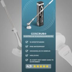 GoScrub® Elektrische Schoonmaakborstel – Elektrische Schrobber - Schrobborstel – Voor Badkamer Of Keuken – Schrobber Met Steel – Luiwagen – Polijstmachine - Poetsmachine Met 10 Opzetstukken -HG Winkel 1200x1200 1940