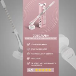 GoScrub® Elektrische Schoonmaakborstel – Elektrische Schrobber - Schrobborstel – Voor Badkamer Of Keuken – Schrobber Met Steel – Luiwagen – Polijstmachine - Roze -HG Winkel 1200x1200 1954