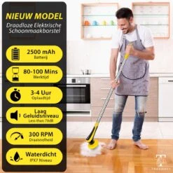 Trendosa Elektrische Schoonmaakborstel - Elektrische Schrobborstel - Poetsmachine - Handborstel - Scrubber- De Badkamer/Keuken/Auto- 10 Opzetstukken Geel -HG Winkel 1200x1200 1960