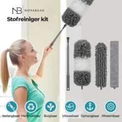 Novabeau® - Telescopische Plumeau – Plumeau Met Telescoopsteel – Ragebol – Uitschuifbaar – Grijs – 3-delige Set -HG Winkel 1200x1200 2066