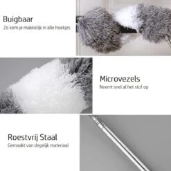 Vannons - Plumeau - Ragebol - Plumeau Uitschuifbaar Tot 245 Cm - Met Telescoopsteel - Wasbaar Microvezel - Grijs Wit -HG Winkel 1200x1200 2189