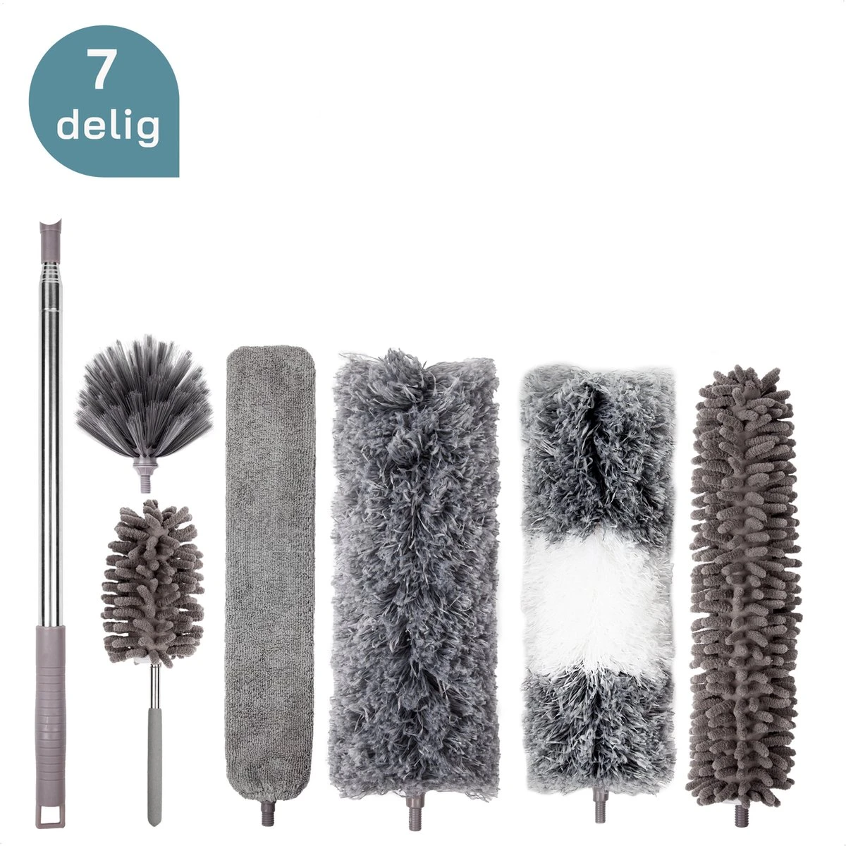 ForDig 7-Delige Plumeau Set - Duster Met Telescoopsteel Uitschuifbaar Tot 250 Cm - Inclusief Ragebol / Voegenborstel / Microvezel Doek / Chenille Borstel - Wasbaar - 360 Graden Draaibaar 1 ForDig 7-Delige Plumeau Set - Duster Met Telescoopsteel Uitschuifbaar Tot 250 Cm - Inclusief Ragebol / Voegenborstel / Microvezel Doek / Chenille Borstel - Wasbaar - 360 Graden Draaibaar