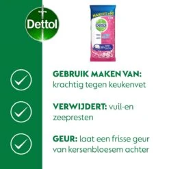 Dettol - Schoonmaakdoekjes - Power & Fresh - Kersenbloesem - 4 X 80 Stuks - Voordeelverpakking -HG Winkel 1200x1200 2353