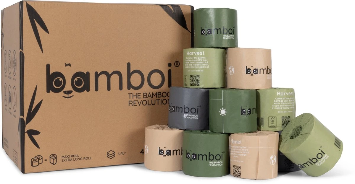 Bamboi - Bamboe WC Papier - 48 MAXI Rollen - Heerlijk Zacht 3-laags 1 Bamboi - Bamboe WC Papier - 48 MAXI Rollen - Heerlijk Zacht 3-laags