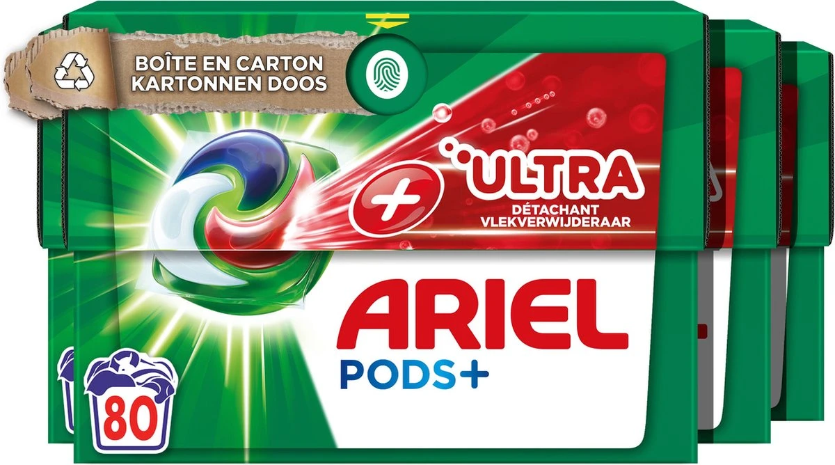 Ariel Wasmiddel Pods +Ultra Vlekverwijderaar - 4 X 20 Wasbeurten Voordeelverpakking 1 Ariel Wasmiddel Pods +Ultra Vlekverwijderaar - 4 X 20 Wasbeurten Voordeelverpakking