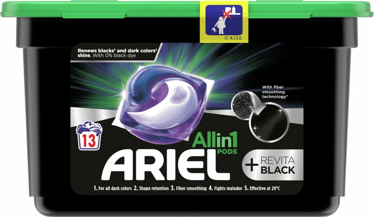 6x Ariel All-in-1 Pods+ Wasmiddelcapsules Revita Black 13 Stuks 2 6x Ariel All-in-1 Pods+ Wasmiddelcapsules Revita Black 13 Stuks - Afbeelding 2