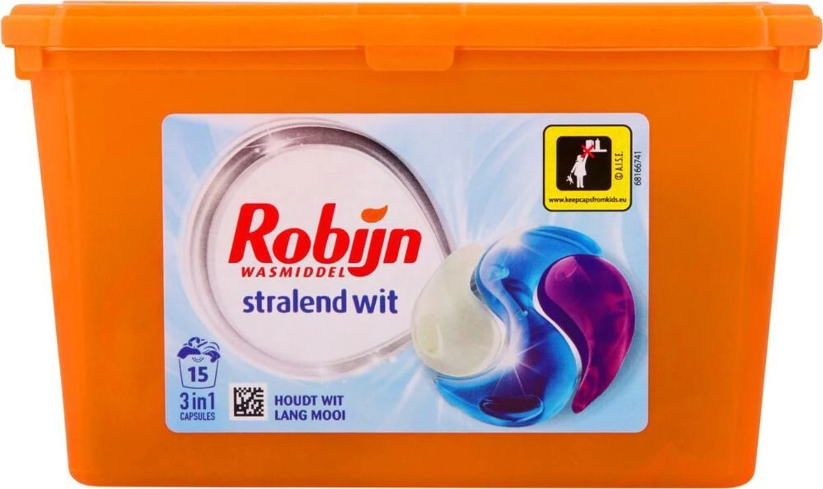 Robijn Wascapsules - 3-in-1 - Stralend Wit - 15 Stuks 2 Robijn Wascapsules - 3-in-1 - Stralend Wit - 15 Stuks - Afbeelding 2