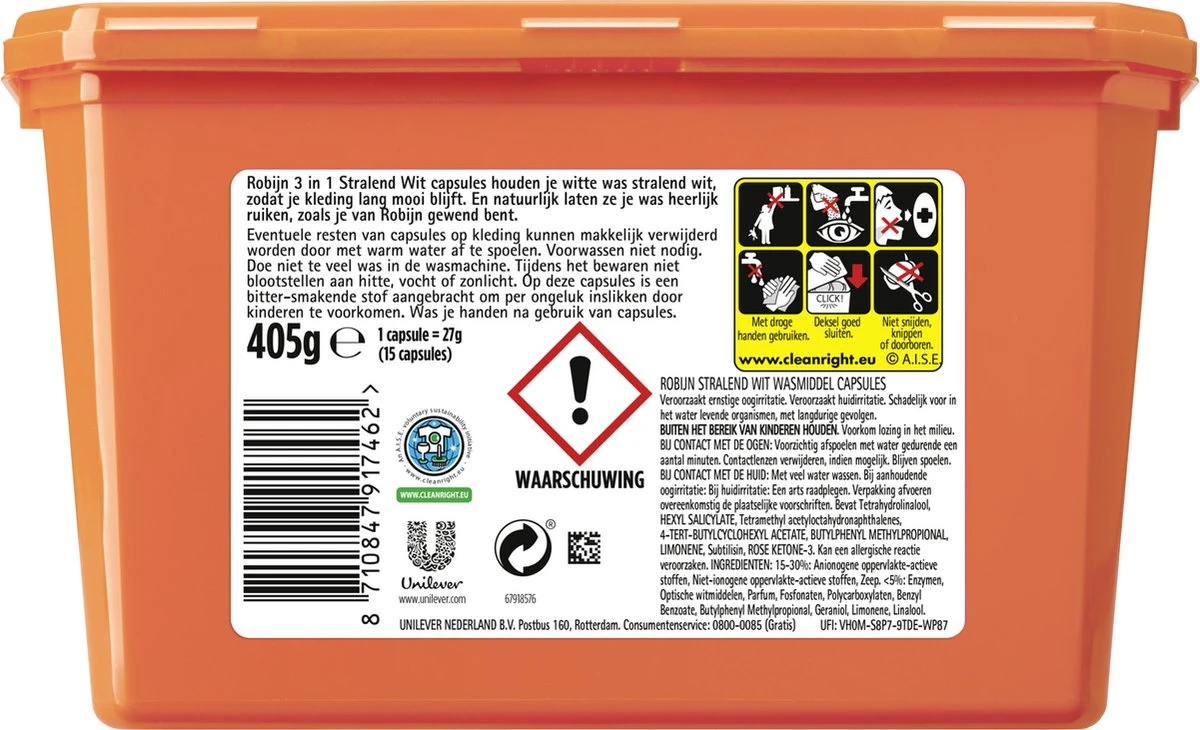 Robijn Wascapsules - 3-in-1 - Stralend Wit - 15 Stuks 3 Robijn Wascapsules - 3-in-1 - Stralend Wit - 15 Stuks - Afbeelding 3