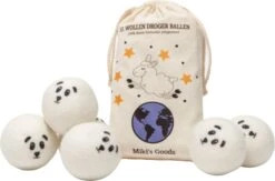 Miki's Goods® XL Wollen Drogerballen 6 Stuks - Panda Wasballen - Duurzaam - Wasbol - 100% Nieuw-Zeelandse Schapenwol - Wasbollen - Herbruikbaar- Droogballen - Snellere Droogtijd - Zuigt Dierenharen Op