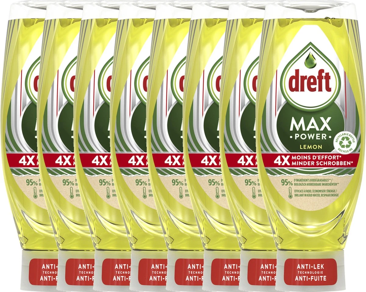 Dreft MaxPower - Lemon - Vloeibaar Afwasmiddel - Voordeelverpakking 8 X 640 Ml 1 Dreft MaxPower - Lemon - Vloeibaar Afwasmiddel - Voordeelverpakking 8 X 640 Ml