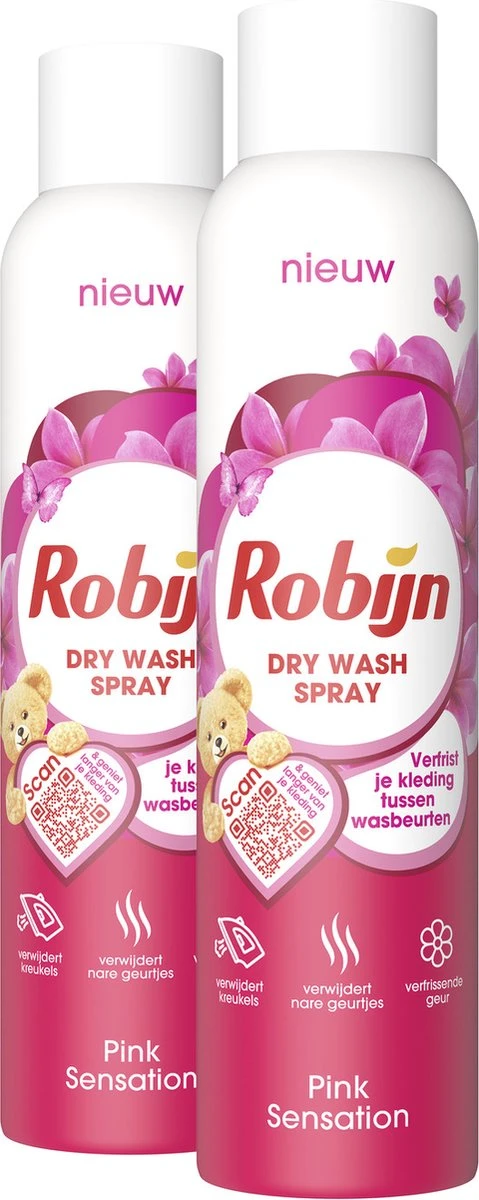 Robijn Pink Sensation Dry Wash Spray - 2 X 200 Ml - Voordeelverpakking 2 Robijn Pink Sensation Dry Wash Spray - 2 X 200 Ml - Voordeelverpakking - Afbeelding 2
