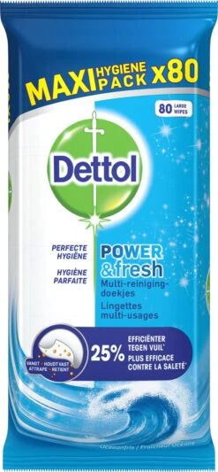Dettol - Power & Fresh - Schoonmaakdoekjes - Oceaanfris - 4 X 80 Doekjes -HG Winkel 556x1200