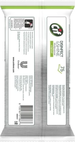 Cif Disinfect & Shine Wipes Doden 99,99% Van De Bacteriën Original Desinfecterende Schoonmaakdoekjes, Van 100% Biologisch Afbreekbaar Textiel 5 X 75 Doekjes -HG Winkel 640x1200 2