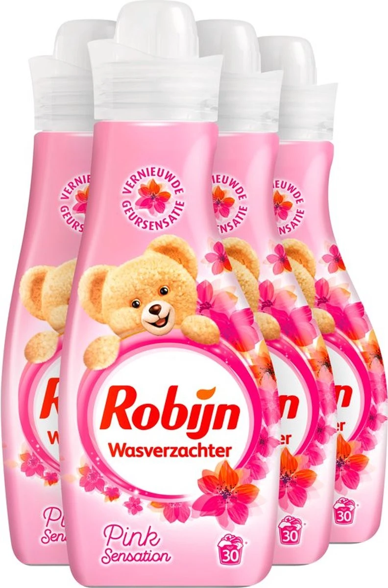 Robijn Pink Sensation Vloeibaar Wasverzachter - 4 X 30 Wasbeurten - Voordeelverpakking 1 Robijn Pink Sensation Vloeibaar Wasverzachter - 4 X 30 Wasbeurten - Voordeelverpakking