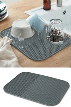 Alpina Afdruipmat - Droogmat - Siliconen - 26,5x34,5 Cm - Grijs