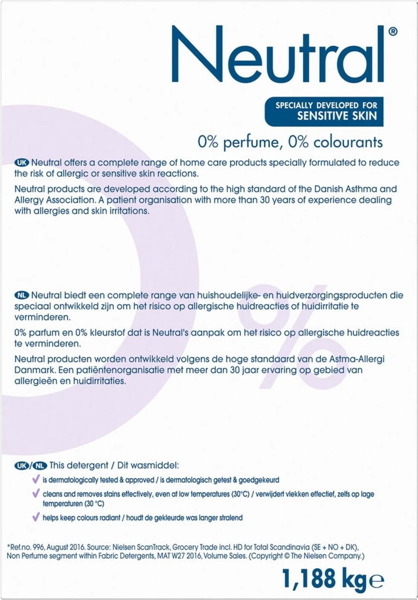 Neutral 0% Kleur Parfumvrij Waspoeder - 18 Wasbeurten - 1,188 Kg - Wasmiddel 2 Neutral 0% Kleur Parfumvrij Waspoeder - 18 Wasbeurten - 1,188 Kg - Wasmiddel - Afbeelding 2